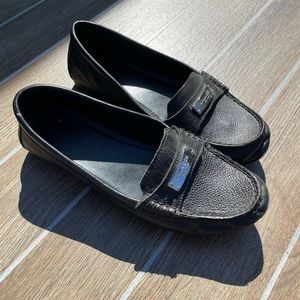 Coach Frederica black pebble leather grain leather driving loafers flats slip on